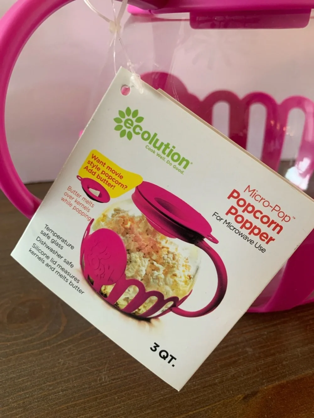 Ecolution Original Microwave Micro-Pop Popcorn Popper Borosilicate Glass Pink